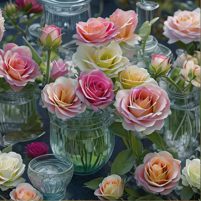 masterpiece, best quality, 8k, professional , by famous artist , trending on artstation, intricated details, detailed,   realsitic, boekh , photorealistic,  dark shadows, natural light, dramatic,  source realistic, Frozen flowers: Fill a container with water and freeze it with flowers inside to create a stunning icy landscape. Use food coloring to add a splash of color.