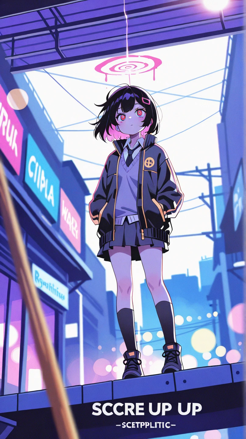adult、shirt、Pleated skirt、blunt bangs、Gothic、Step Piece, Best Quality, Best Illustration, Ultra-detailed,girl, crazy baddie girl, Cool Black Open Short Jacket, neck tattoo, Messy Fade Cut Hair, Side braided hair,Crazy, standing with an eerie feeling, abandond street graffiti wall background,knee high socks, quirky sneakers, Eyeshadow on the eyes,unusual colored eyes, Eyes of fear, vivid eyes, cool shot
