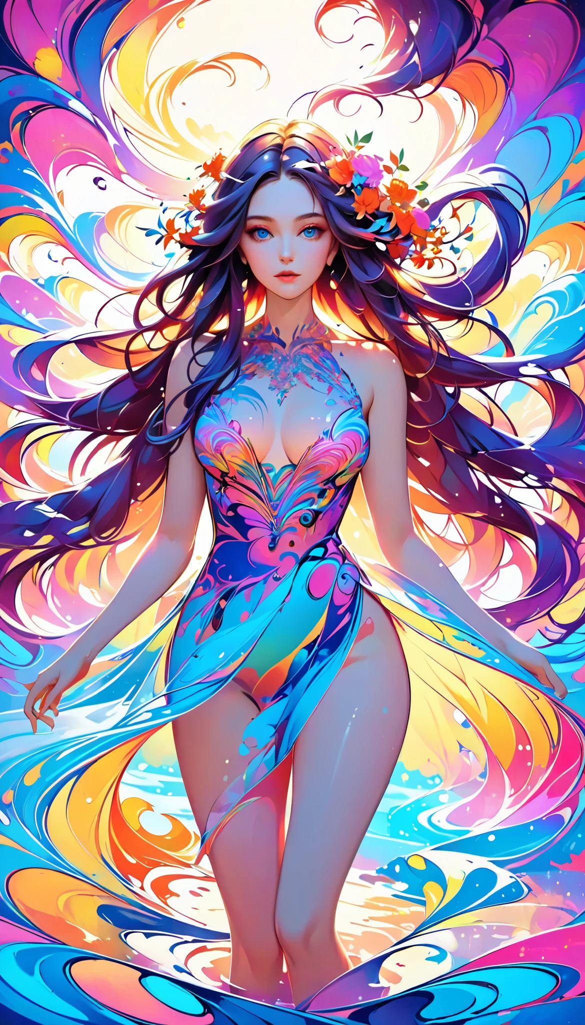  Painting of a woman with long and colorful hair,  beautiful digital illustrations ,  AMAZING DIGITAL ILLUSTRATION ,  Amazing Digital Art ,  beautiful artwork illustrations ,  beautiful digital art work,  beautiful digital art , Exquisite digital illustration,  intricate digital paint , very  beautiful digital art , Vivid Digital Paint , beautiful  Amazing Digital Art ,  psychedelic flowing hair,  colorful digital painting , Inspiring digital art,   stylized digital art  