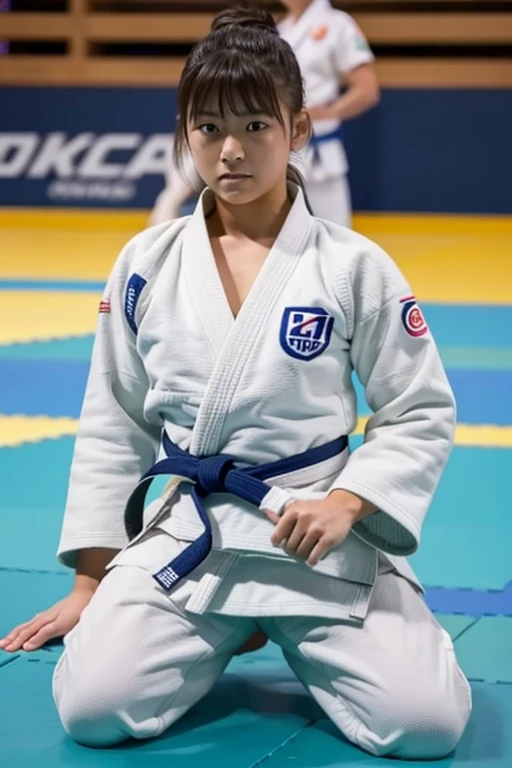 Fight Day. Brazilian Jiu-Jitsu, children. Blue and white kimono for wrestling.