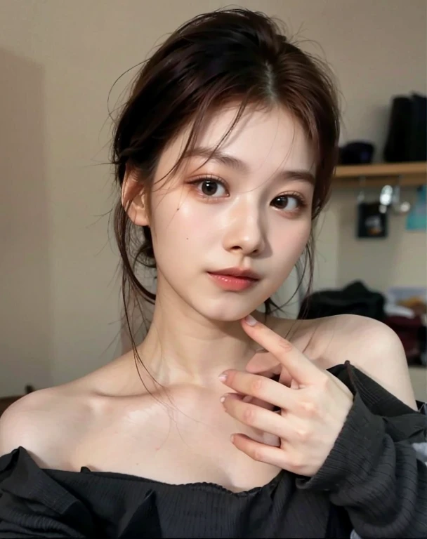 Sana Minatozaki, ginger hair, soft skin, big eyes, pale skin, long ginger hair, realistic style