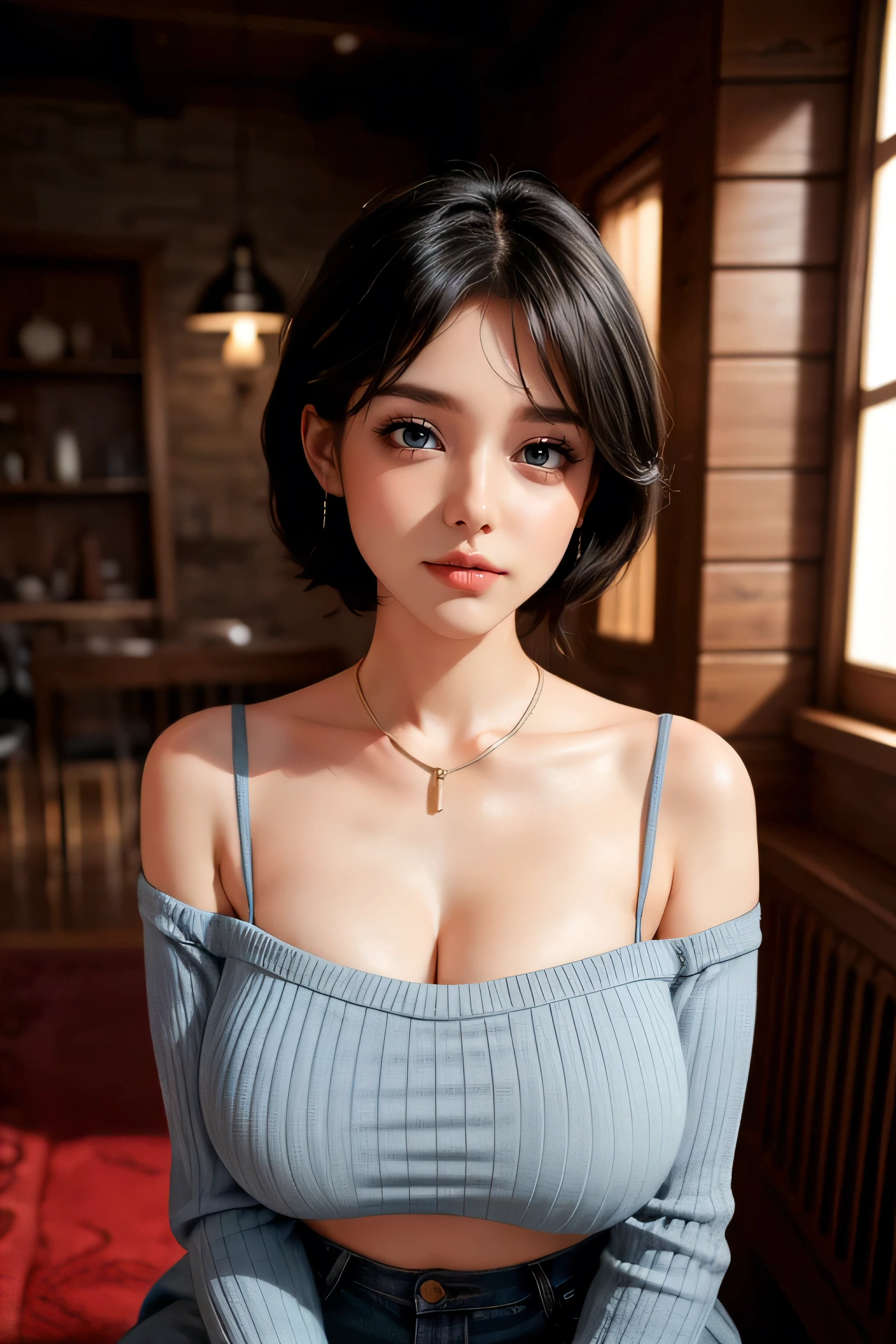 (best quality, ultra-detailed, photorealistic: 1.39), Face of naughty 35 year old teenager, Girl in love with huge breasts, bright and vibrant colors, studio lighting, beautiful detailed red off-shoulder sweater:1.2 , sensual white mini skirt, elegant makeup,lips bright, sexy pose, beautiful roses, smiling confidently and seductively, posing for a professional photo shoot, shallow depth of field, soft natural lighting, creating a dreamy and magical atmosphere. In the clothing store, beautiful store
