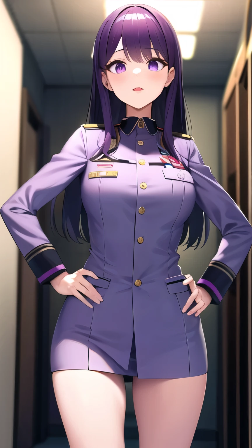 (( beautiful purple eyes )),  anime girl Beautiful slender girl wearing a uniform  posing in a hallway with her hands on her hips, ( software ) safe for work, Anya from Spy Family, Beautiful slender girl wearing a uniform , Red Uniform, Kshat Garland,  female protagonist 👀 :8,  kashart kentz , perfect attire!!!, Wearing a soldier&#39;s uniform, makoto shinka, JK uniform