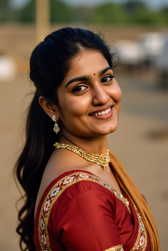 cinematic film still 

Full body shot,photo of a 19 year old indian woman, outside local village,fully dressed in traditional clothes,highly detailed skin with hair,  perfectsmile smile,fit,abs,bright light,hard shadows

, shallow depth of field, vignette, highly detailed, high budget Hollywood film, cinemascope, moody, epic, gorgeous, 