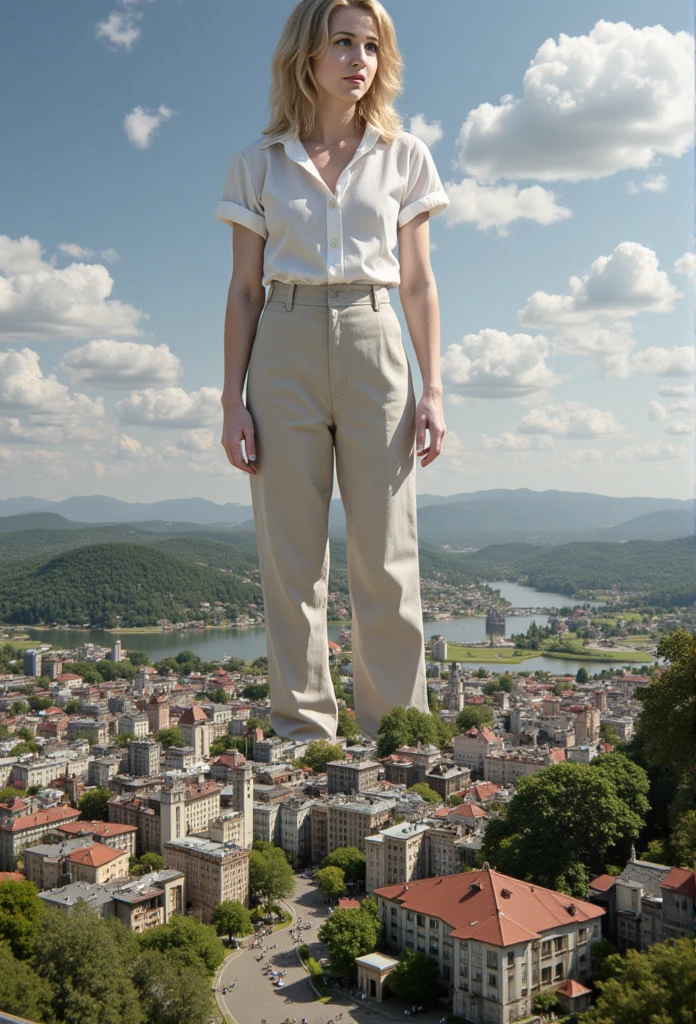  amazing realism， escapes from Lilliput, a giant woman bravely invades the country， detailed footage of advanced giants ，Detailed footage of a giant woman ，Giantess Art， high school girl，Short sleeve，（（（ interacting with a giant woman many small people 々）））、 Miniature People 々、A large number of people々A giant woman overlooking 