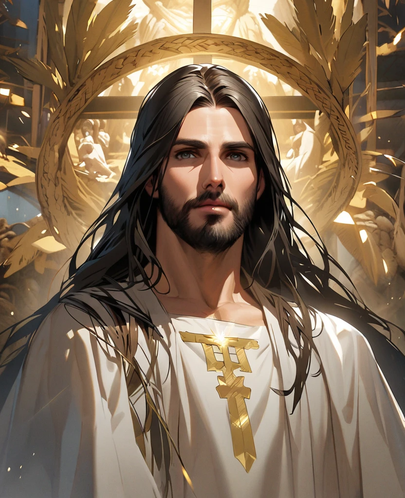 an image of Jesus, imposing
