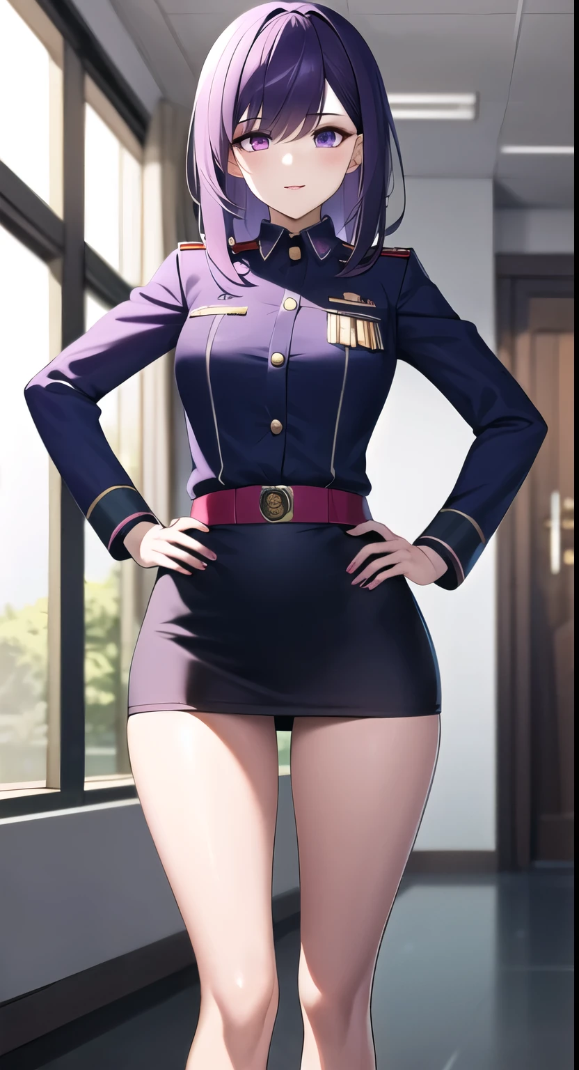 (( beautiful purple eyes )),  anime girl Beautiful slender girl wearing a uniform  posing in a hallway with her hands on her hips, ( software ) safe for work, Anya from Spy Family, Beautiful slender girl wearing a uniform , Red Uniform, Kshat Garland,  female protagonist 👀 :8,  kashart kentz , perfect attire!!!, Wearing a soldier&#39;s uniform, makoto shinka, JK uniform