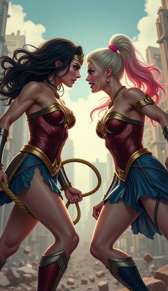 Body position: Standing, straight, symmetrical, barefoot, Lustful smile on face with red blush, 2 girls who gets married and stands in front of many people, kissing, purple skin drow elves