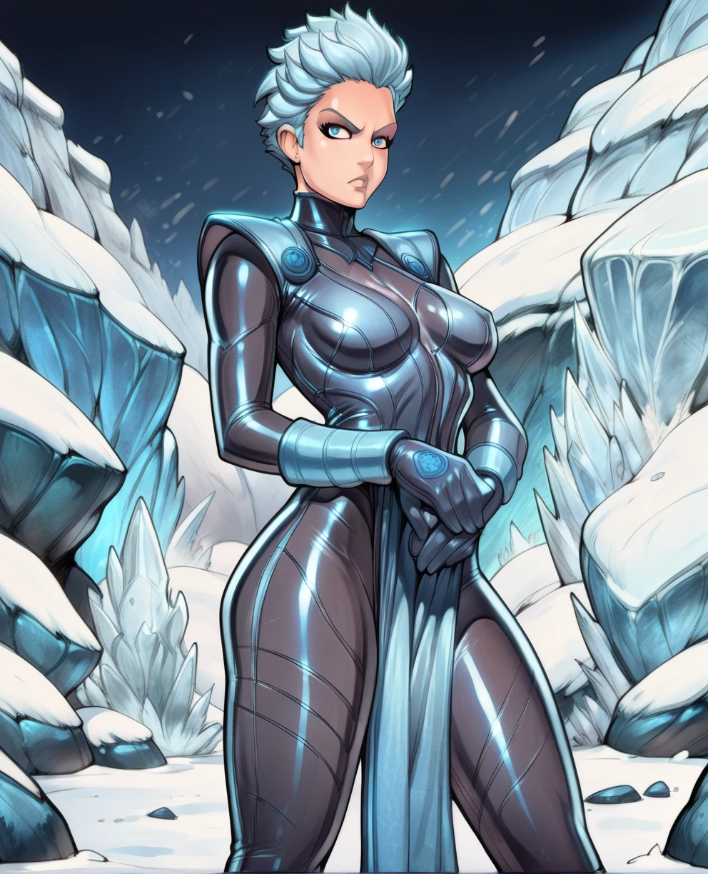 score_9,score_8_up,score_7_up,score_6_up,
frostxl,blue eyes,short hair,
black bodysuit,blue short pelvic curtain,gloves,
standing,serious,
winter,ice,reiq art style,sexy,pinup