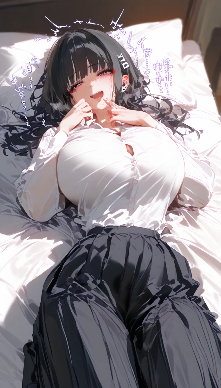 masterpiece,Highest quality,Browsing Caution,blouse, Pleated skirt,Side Ponytail,vagina,Sex,throw,At the bed,(behind),Dressed,(Half closed eyes),housewife,Disgust, clenching teeth,semen,Sweat