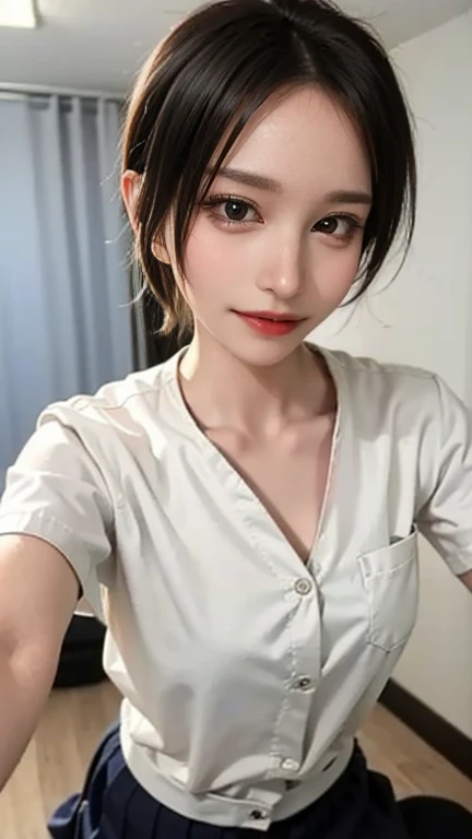 ((Best Quality)), ((傑Best Quality、masterpiece、High sensitivity、 high resolution、 Detailed Description 、 Delicate Face Depiction)), Slender woman、Glasses、 nurse in mini skirt、In hospital、instillation 、