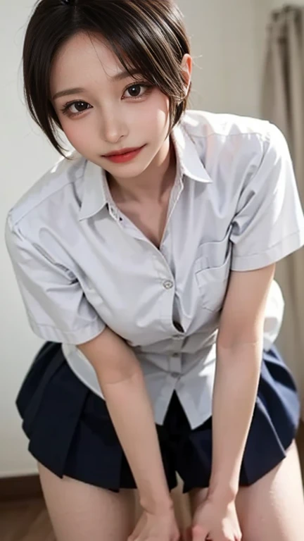 ((Best Quality)), ((傑Best Quality、masterpiece、High sensitivity、 high resolution、 Detailed Description 、 Delicate Face Depiction)), Slender woman、Glasses、 nurse in mini skirt、In hospital、instillation 、