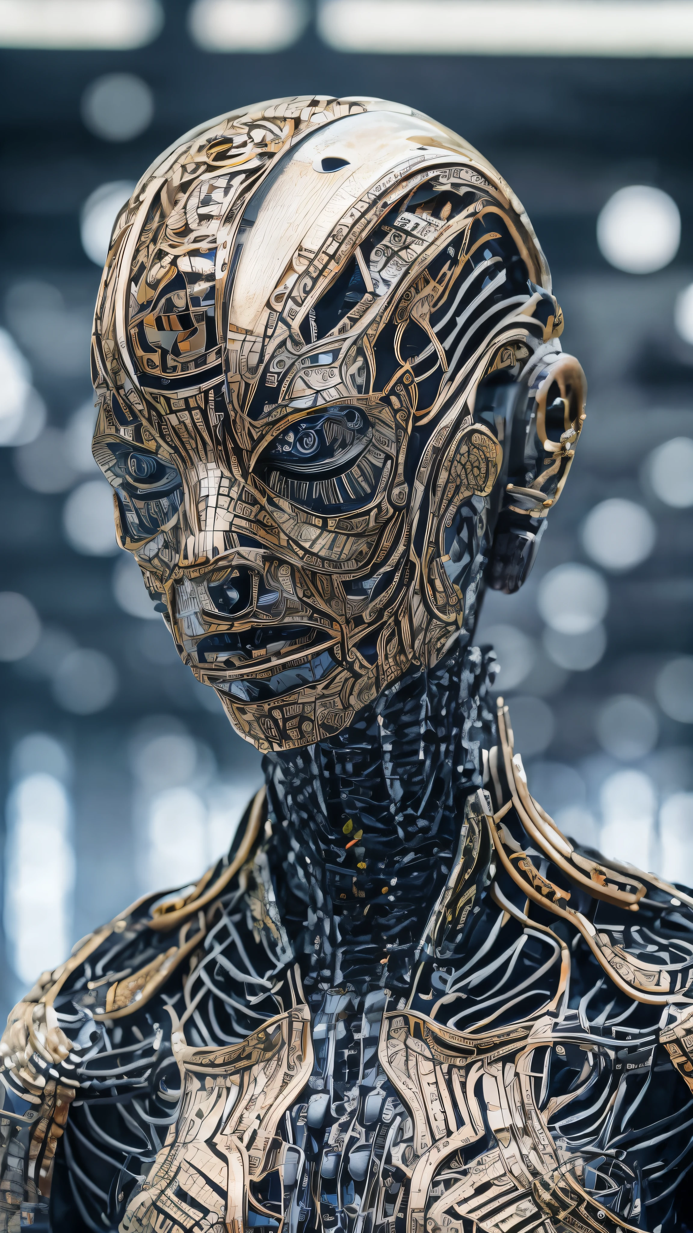 Close-up of a figure with a strange face and a strange head,  The 2009 sci-fi 8k movie ,  Alien Cyborg Movie Stills,  4K 」,  Unreal Engine  : : Rave Makeup,  Cyborg Goddess of Space , Love of Death +  robot , Sci-fi movie stills, Ash Thorpe, VFX Film Close-up  