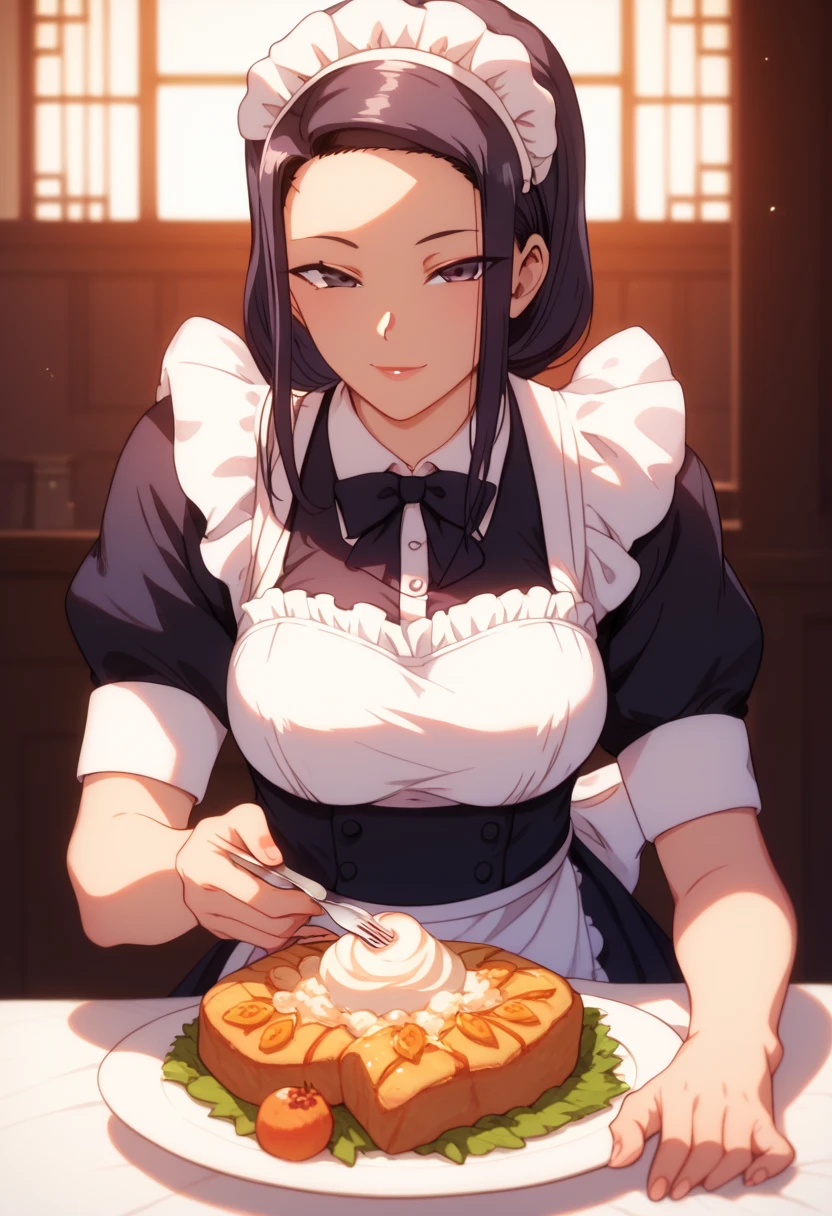 Tsubaki :  dressed as a maid, Food.. 