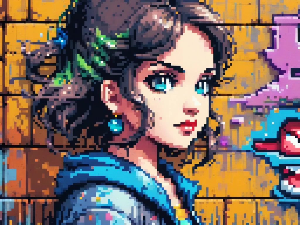 Street graffiti, close-up, 8bit, pixel art