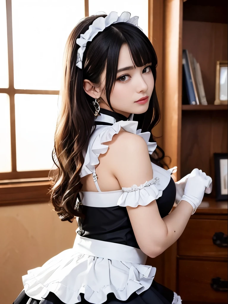 (Highest quality, Super detailed, High resolution, 8K images)She has a cheerful personality，Cute Smile.(large and impressive eyes, Long eyelashes),((black and white maid outfit、corset、Ribbon at collar.、Long skirt、garter belt、Knee socks)), Embarrassed smile、(Skirt flip:1.5), (Lift up your shirt:0.97), (Showing panties:1.5), (Panties with very fine and luxurious decorative lace、White lace satin panties:1.3),((Show me your)), ((Stick your butt out)),(Squat with legs apart), ,(Overflowing big),(A full-body shot from behind), Very beautiful and cute girl,22 years old,(anime),Kamimei, Pitch black background,(Solid black background),alone,
