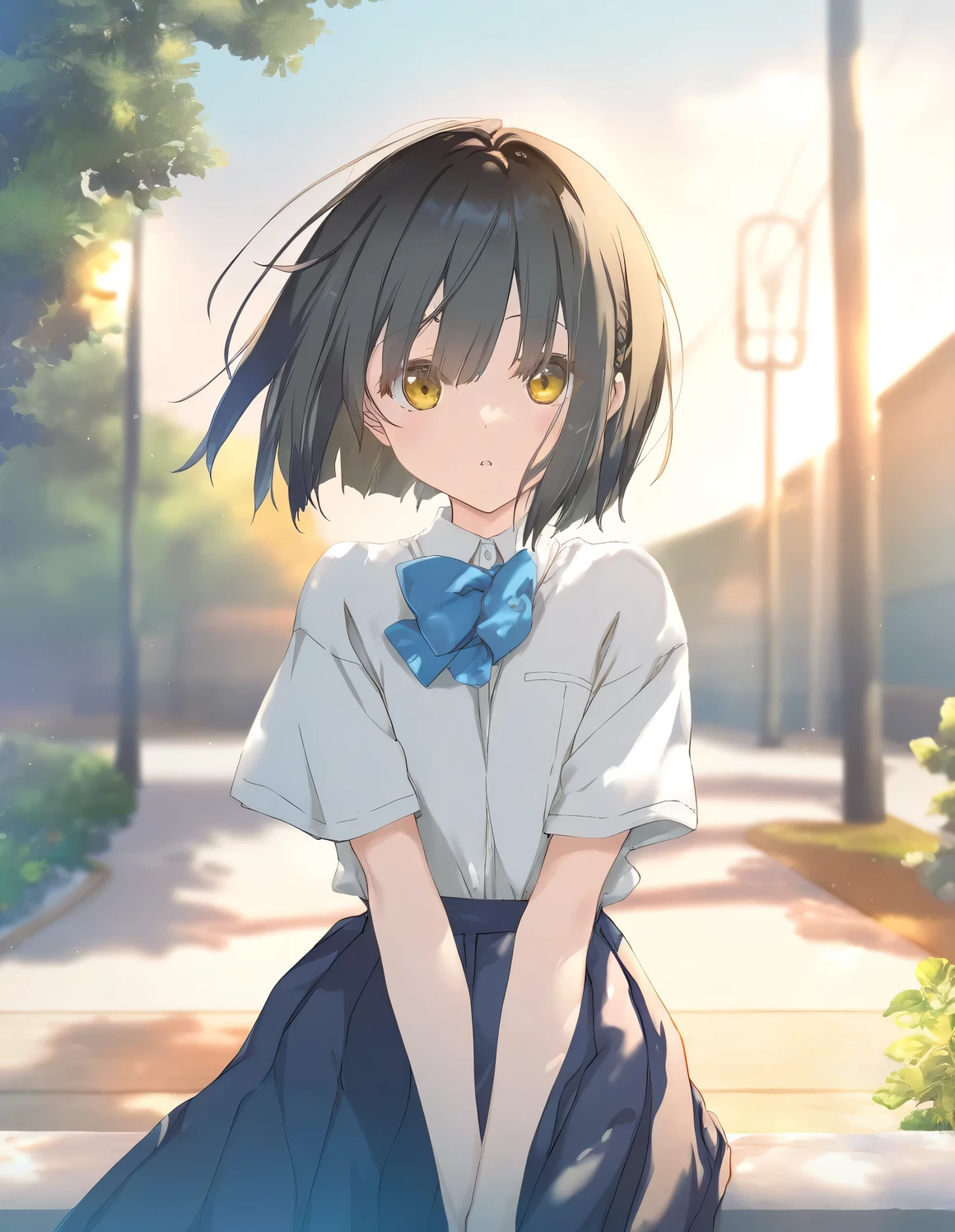 1girl, , littlee, black hair, short hair, bob cut, beautiful detailed eyes,open mouth, expressionless, outdoors,wind,fantasy, game CG, break,(artist:mitsumi_misato),artist:fujiyama,artist:kokonoka, break,(masterpiece), (best quality), (ultra-detailed),(Detailed Lighting), very aesthetic, newest, beauty illustration,super detailed skin, (masterpiece), (best quality), (ultra-detailed), very aesthetic lighting,newest ,hi res,absurd_res,shiny skin,2023, shaded,digital media (artwork), realistic lighting, 16k, 8k,highres, source_anime, official_art, photoshop_(medium)