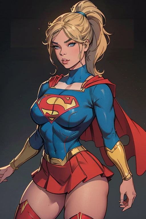 (    best quality ), (    best quality ), (Overall view), Backstreets,Supergirl with sexy body,  Big Breasts, Beauty,       Plump Lips  ,    halter neck tops  ,     short skirt  , Cape,    boots, low top    