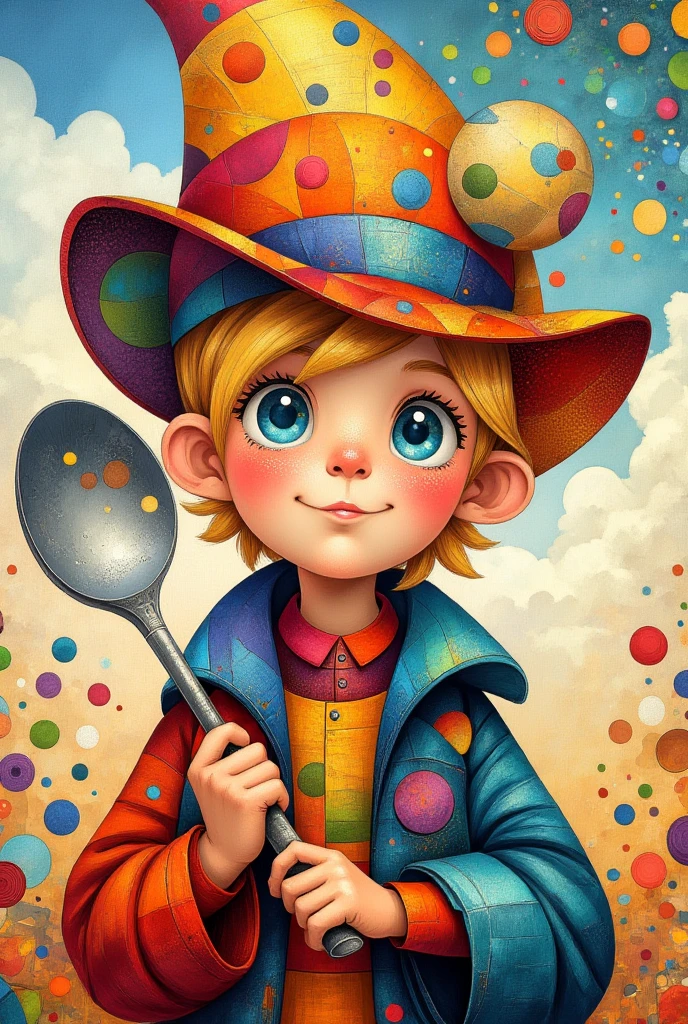  drawing of a  with spoon and hat  ,   — digital rendering ,  inspired by Jesse Newbery ,  pixabay contest winner, process of art,  blonde boy , полно color illustration , illustration for ren,  ren's book illustration ,  color illustration , ren's book illustrations ,  one boy concept art ,  full color digital illustration,  ren's book illustration ,  ren's book illustrations , s illustrations 