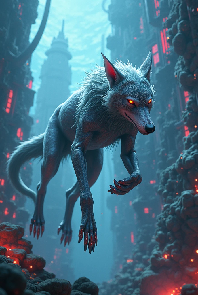 POV, correct anatomy, furry, furry, ((((dragon-wolf hybrid), male, red details on arms, legs and ears, wolf nose, one blue eye and one red, cute, white skin, blue horns, gray pectoral scales, large wolf tail, dragon wings, fluffy gray hair))). , standing, rough slits, milk, splashed on the body, (in the abandoned laboratory). Lick, be stroked, surrender, fear, extremely detailed art, tesudo, gorgeous colors, professional photos, various angles, detailed landscapes, hdt, tinta, dark light, more enticing settings, ultra 8k, HDR.