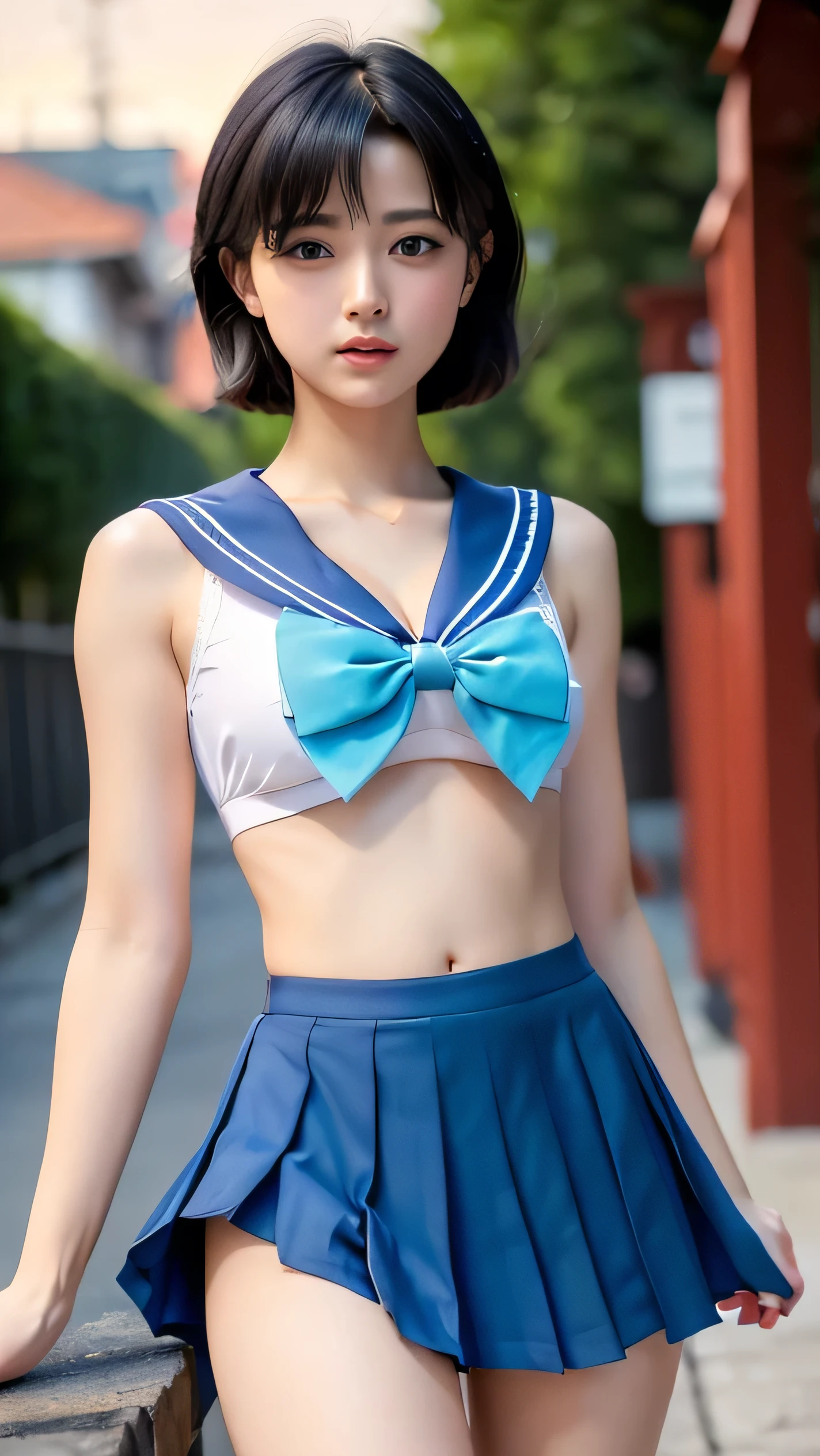 , pretty face, perfect body, small waist and big breasts, slim legs, big breasts, realistic skin, full body image, (redemption, 8k, masterpiece: 1.2), Japanese female, 18 years old, (high resolution beautiful face), amazing face and eyes, (highest quality: 1.4), (ultra detailed), (high resolution CG integrated 8K wallpaper), high resolution, high resolution raw color photo, professional photo, realistic portrait, amazing face and eyes, depth of field, ((elaborately designed, gorgeous and colorful adult costume)), ((elaborately designed, gorgeous and colorful adult shorts, high resolution panty portrait, highly detailed panty drawing)), ((unique pose showing panties), ((spreading legs, raising legs)) mouth slightly open, (((lifting skirt herself))), (lifting herself), panties with lace, small panties, attention to panties, Sailor uniform, pleated mini skirt, slender body, cleavage, beautiful thighs, dynamic pose, big moon in the middle of the night