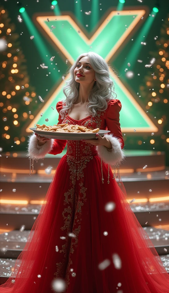 beautiful extremely detailed piercing eyes, highly detailed, sitting at table with beautiful 25 year old Epoch Elf with (pointed ears:1.1) (pale blue skin), elegant blue square neck dress, enjoying Christmas meal of roasted Ice dragon, fireplace, holiday decorations, Christmas tree in background, <lora:ice_dragon_xl_v1:1.2> (roasted dragon on plate)