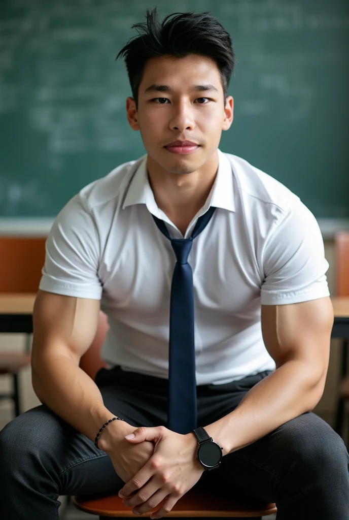 best qualtiy,tmasterpiece,超A high resolution,(realisticlying:1.4),详细的脸,独奏,Repressed shots,((full bodyesbian)),The muscular man sits on the podium,Look at your crotch,Hands stroke the crotch,inside a classroom,Blackboard background,Black panties,with short white hair,eye glass,Asian male,White coat,1 male,35-year-old man,a broad shouldered,the Extremely Detailed CG Unity 8K Wallpapers,Complicated details,Detailed skin texture details,Spread your legs,An expression of kindness,large pecs,Round pectoral muscles,Naked upper body,Anatomy Human,((((Bulging crotch)))),Dark skin,Dark brown legs,sweat leggs,Thick body hair
