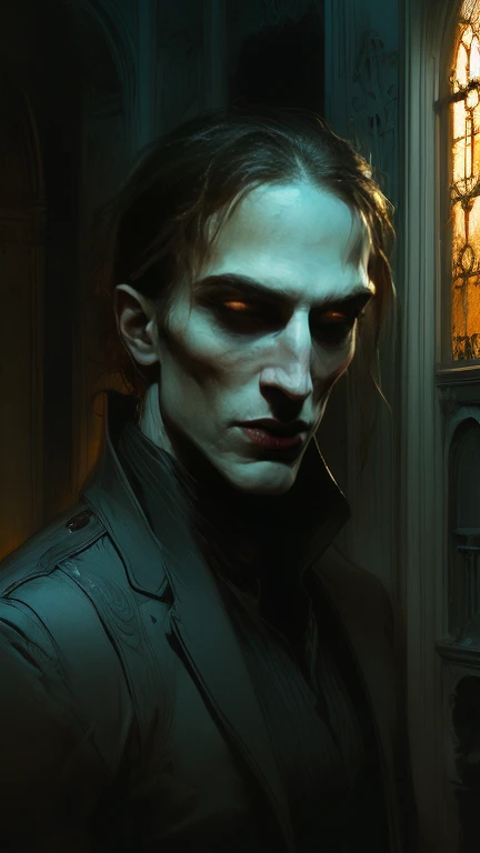 vampire man, handsome face ,  delgado, elegant, ropa elegant,  full body, realistic look, sharp focus face  , realistic look texture,  Analog Style ,  faint and changing lighting  , atmospheric,