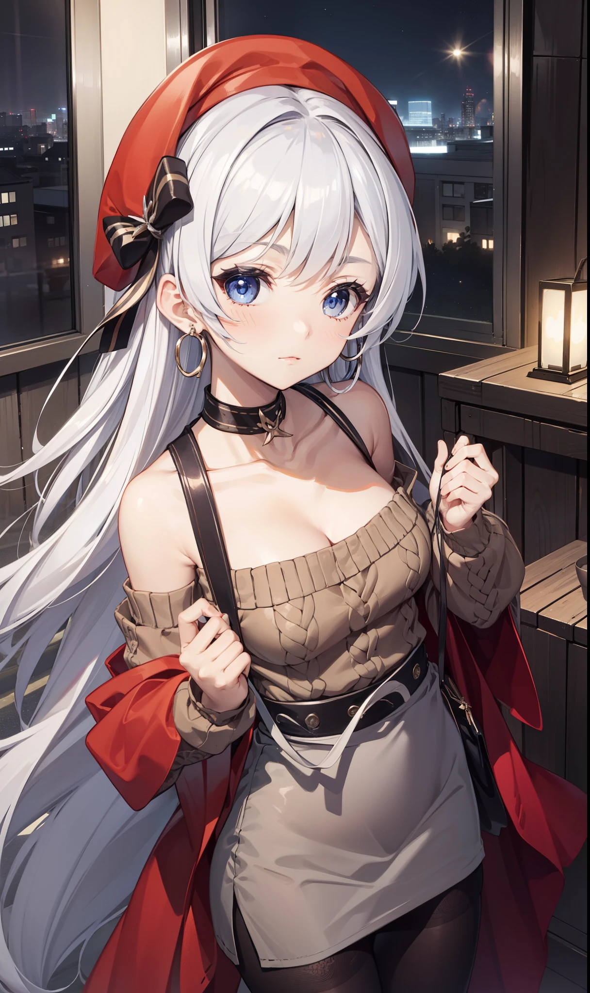 goddess，obsessed， Have Fun ，in love，( Modern Outfits)，Silver Hair， blue eyes， Clear Clothes ，Exquisite hair accessories， transparent lace ，Sky blue pattern，night，Dress nicely，bedroom，Lonely，night， carved suspenders ， Beautiful Face ，number