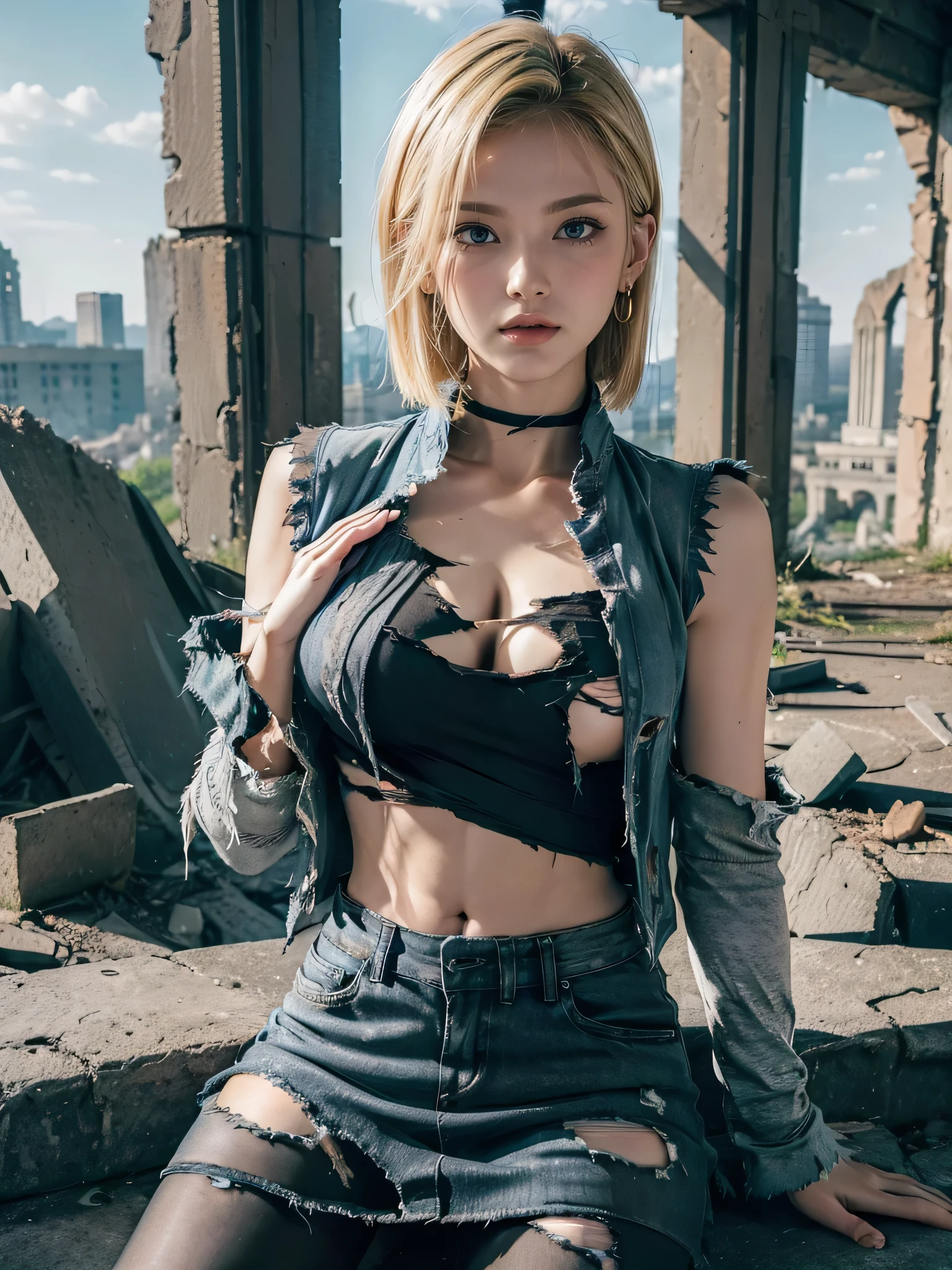 masterpiece, best quality, 1girl, from below, underboob, medium tits, shorts, crop top, blonde hair, blue eyes --auto
