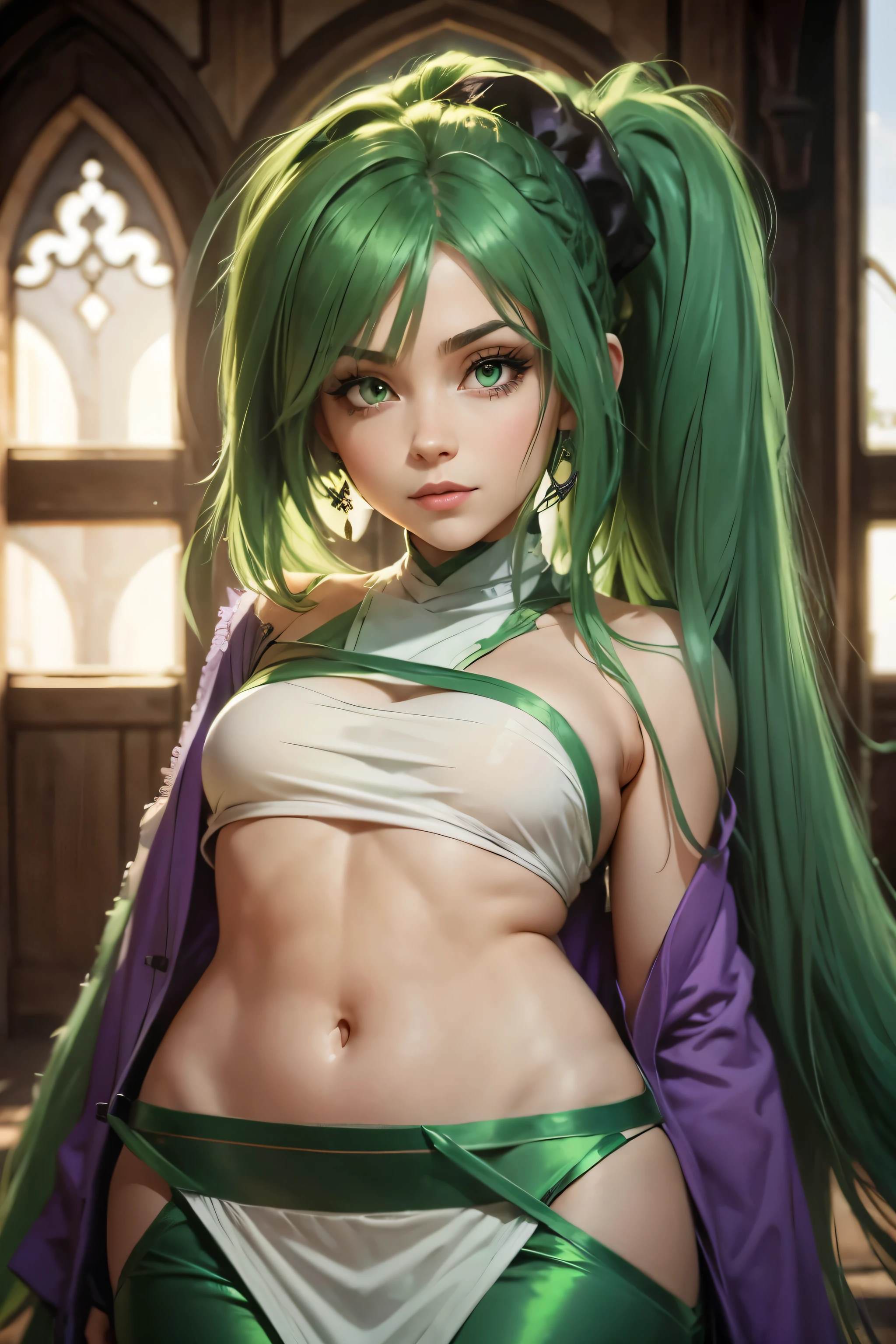 (La Highest quality,High resolution,Super detailed,Actual),Ariana Grande,((One girl)), Sailor Neptune,Dark green hair, Medium Hair, Earrings,gem, Big Breasts, Dynamic Background, Dynamic posture, 超High resolution,La Highest quality:1.4, Realistic:1.4, Skin Texture:1.4, masterpiece:1.8,masterpiece, Highest quality,object, (Detailed facial features:1.3),(Fine hand), ((Forehead choker:1.3)),  Green Hair,(Sailor Neptune:1.4),,(Hand Detail:1.4 ),,( Beautiful green eyes ), ((Dark green panties:1.5)), (((Showing nipples:1.5))), Are standing, ((universe:1.3, Neptune:1.3))