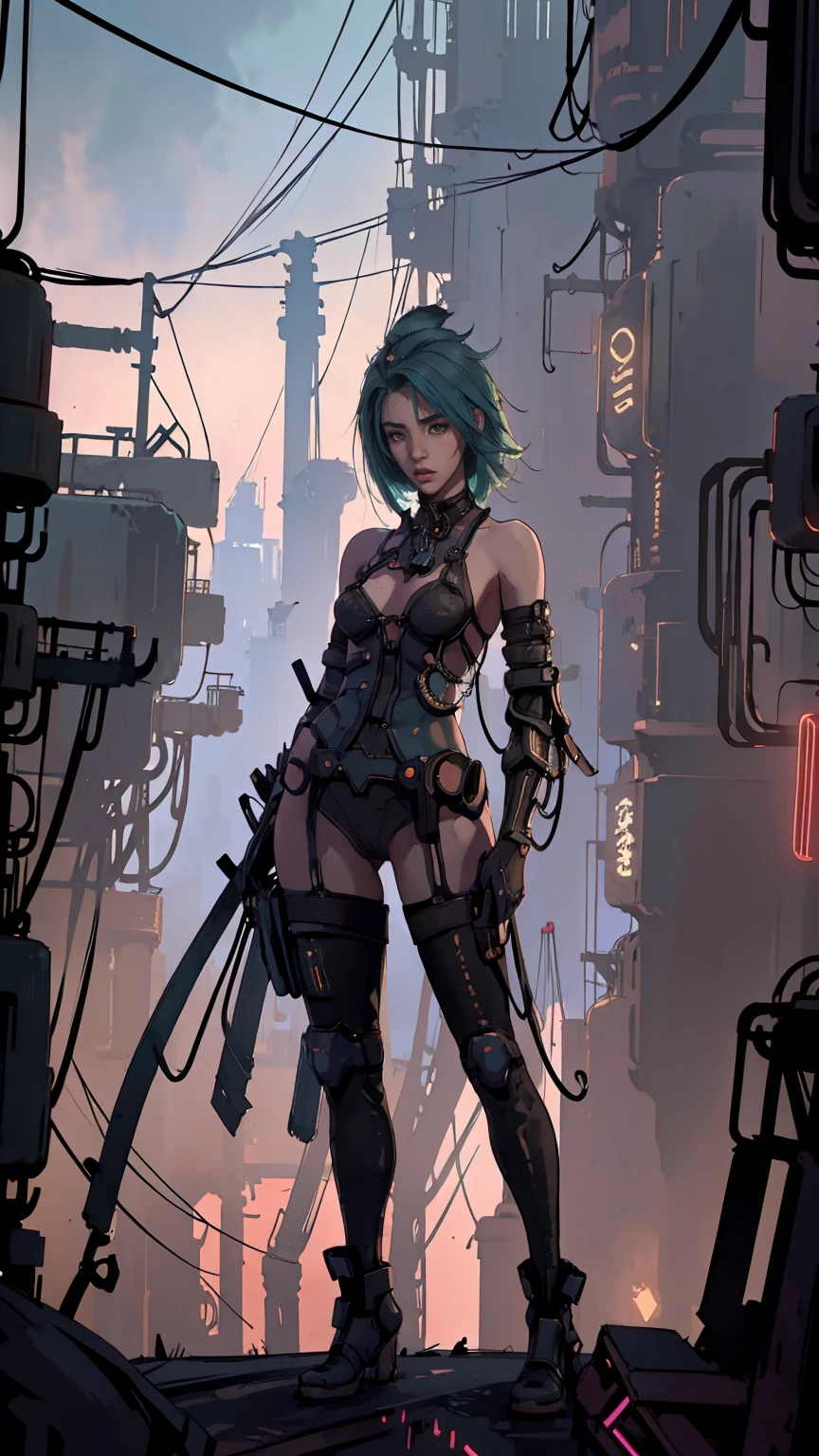 HEZI,(Cyberpunk:1.5),(Character design:1.2),science fiction,game characters,solo, robot, standing, humanoid robot, 1girl, no humans, high heels, hood, heart, gradient, joints, gradient background, full body, robot joints, grey background, heart print, hood up, looking at viewer, open hands, contrapposto, android, mecha, shadow, white background, polka dot, fewer digits, ass, from behind, arms at sides, hoodie, <lora:çå­ç³»åââæé­è§è²è®¾è®¡:0.8>