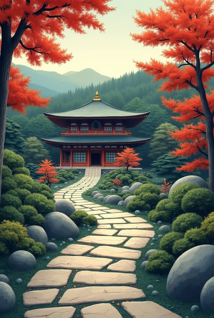 There is a stone path leading to a building in a garden, a picture ...