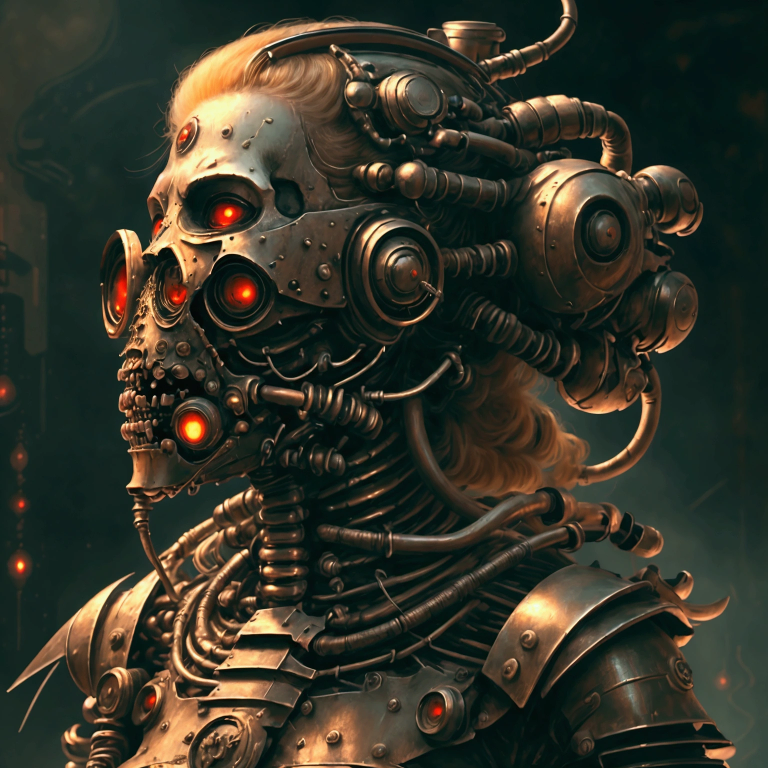 Nier automata style girl , very detailed masterpiece painting A2 , artstation, concept art by greg rutkowski , lr, <lora:add_detail:1> <lora:deepStyle_v10:0.3>, devious grin, crazy, open mouth <lora:cyberdead2:0.7> cyborg <lora:NecromancyAI:0.6>