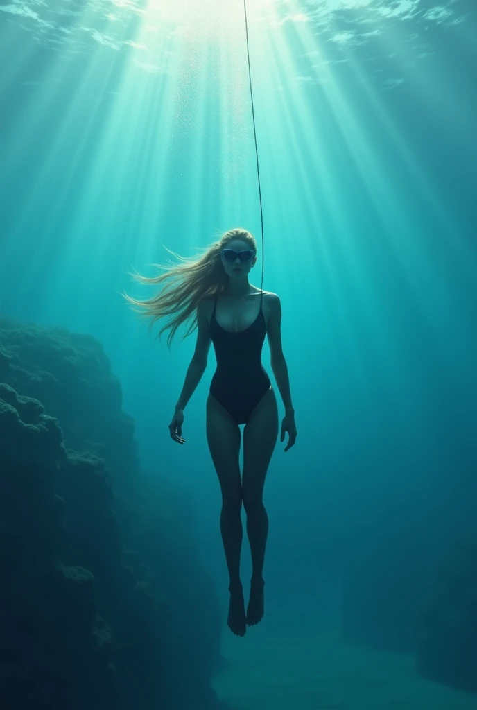 (Black vinyl record) cover design, minimalism art, Diving girl, underwater, (masterpiece, best quality, Professional, perfect composition, very aesthetic, absurdres, ultra-detailed, intricate details:1.3)