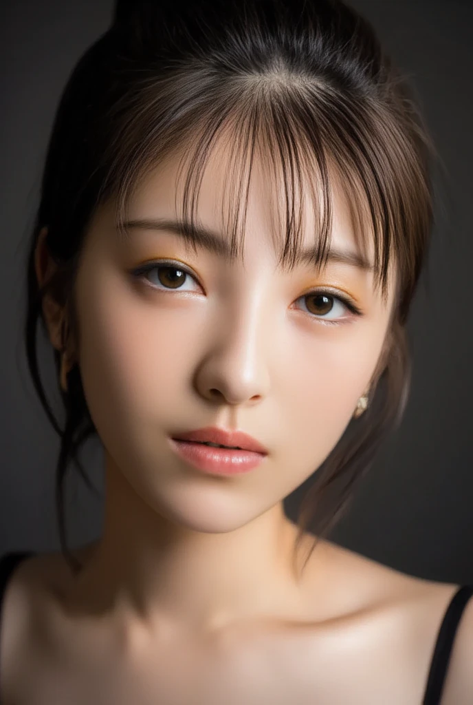 A beautiful young japanese woman in her 20s wearing black lingerie ...