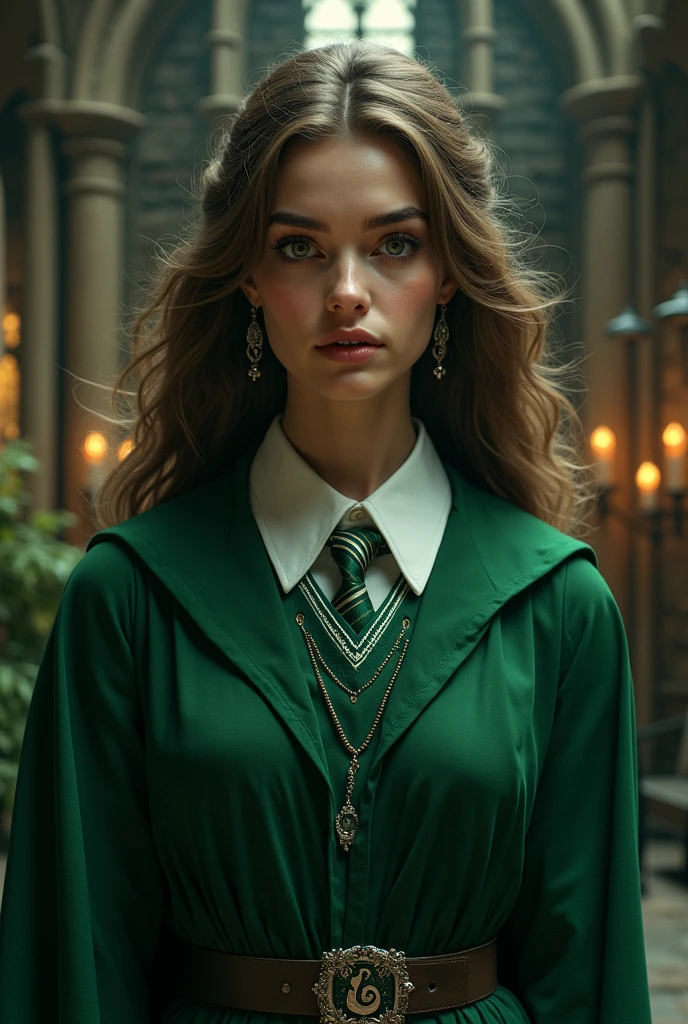 A princess in a green dress standing, vestindo vestes verde-escuras, Natalie Dormer, arte semi realista, 8k, Tyrell, game of thrones, cabelos castanhos, olhos verdes, jovem princesa feliz, bela mulher, arte