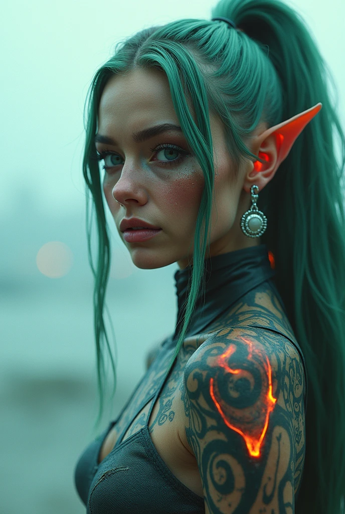 Young Zendaya and Scarlett Johansson as 2 Elven ladies, (2girls), Duo, Cinematic Lighting, Greek Style Square, Sunlight, Tyndall Effect, Elf Maiden and Elf Queen, 20 & 28 Years Old, Silver Crown, BREAK (((Tribal face Tattoos))), BREAK (((Tribal Cheek Tattoos))), BREAK (((face piercings))), (((pointy elf ears))) BREAK, Silver Gradient Hair, Ice Blue Eyes, Big Cute Eyes, Extreme Light and Shadow, White Long Dress, ((Best quality)), ((masterpiece)), (highly detailed:1.3), 3D, beautiful (cyberpunk:1.3), bold colours and patterns, eye-catching accessories, trendy and innovative hairstyle, vibrant makeup, neon signs, LED lights, bright and vivid color scheme, detailed skin texture, detailed cloth texture, beautiful detailed face, intricate details, ultra detailed, best quality, ultra high res, (photorealistic: 1.4), Raw photo, by Ellen von Unwerth, Nikon D850 Film Stock Photography, F1.6 Lens, Rich Colors, Realistic, Cinestill 800, backlight, rimlighting, studiolighting