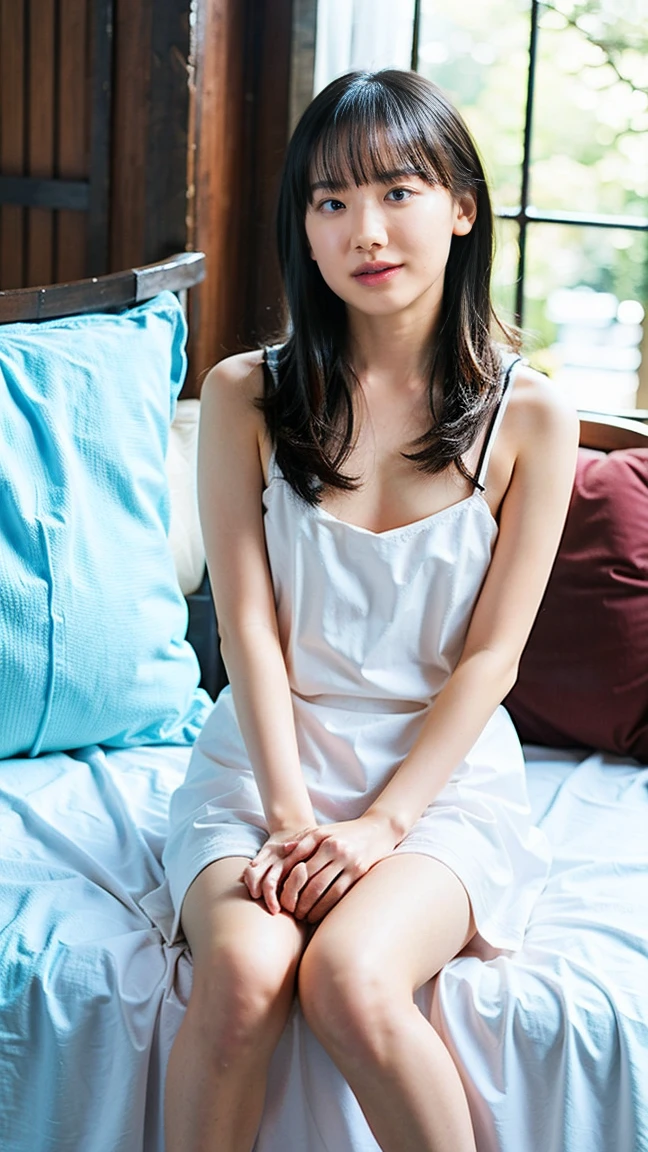 Unbelievably beautiful japanese girl, junior high school, (slim, tiny, small, plain), (have a vaginal sex , Please insert penis into your pussy:1.3), neat and clean face, baby face:1.1, Sensual look, A kind smile, Fluffy short hair, 15 years old, (Best Quality, 8k, master piece :1.3), (gleaming skin, Shiny hair:1.4), master piece, Best Quality, (Ultra-detailed), wet and see through tank top, 
