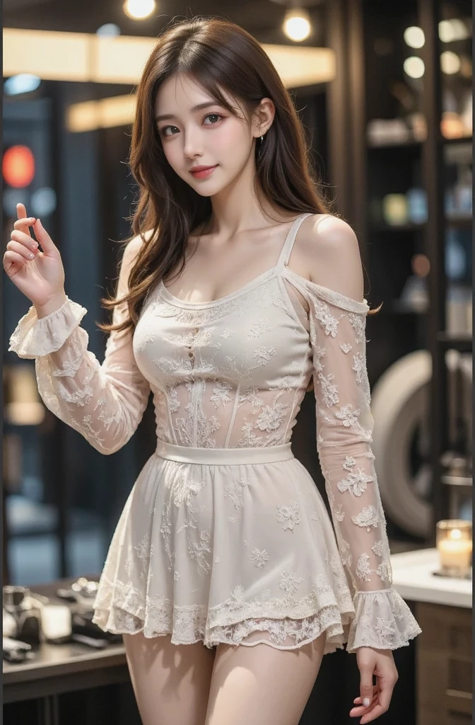 bzcdress ((1girl, Elegant posture)), Natural leg proportions, Sexy beautiful legs, correct, 解剖学correct, Visible cleavage, masterpiece, (best quality, high resolution, masterpiece:1.2), Extremely detailed, (Practical, photoPractical, photo-Practical:1.37), Official Art, CG, 解剖学上correct, Cool action,Long blond hair,Smile,Elegant posture, Seductive pose, Seductive expression, Sexual desire expression,Colorful color scheme,Trendy clothing,Columnar plaque background,Geometric pattern stitching background, Movie, photography, Intricate background, Soft lighting, Subtle shadows, Vibrant colors, Expressive eyes, Beautiful, high class boutique, Ambience, A moment of honesty, Natural expression, Detailed texture, Fine details, Refined and elegant, Exquisite style, Artistic Composition, Beautifully presented.