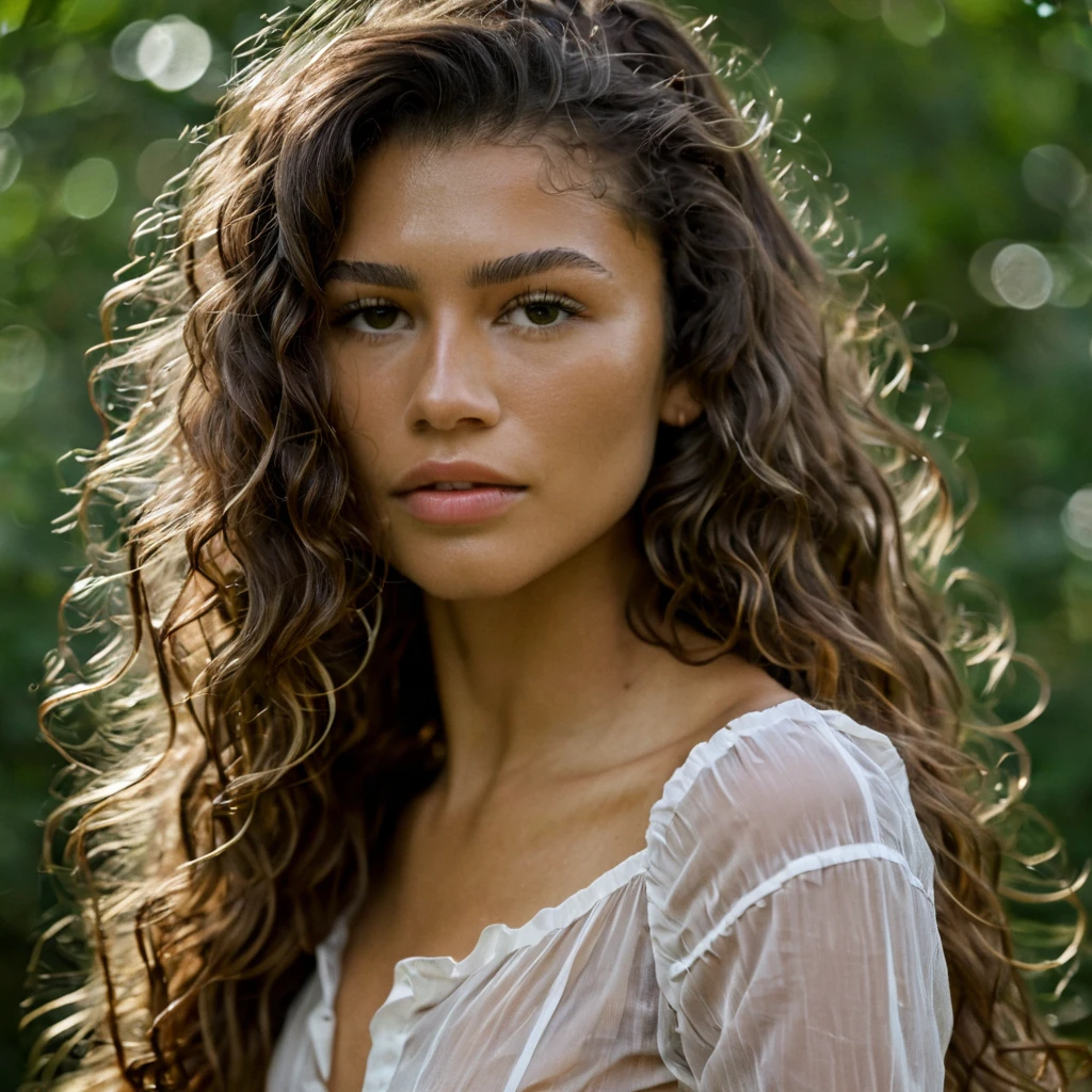 Textura de la piel, Sin maquillaje, Super high res closeup portrait photo oF a woman outdoors with wavy long hair,F /2.8, Canon, 85 mm,polvo cinematográfico, De alta calidad,mirando al espectador,   