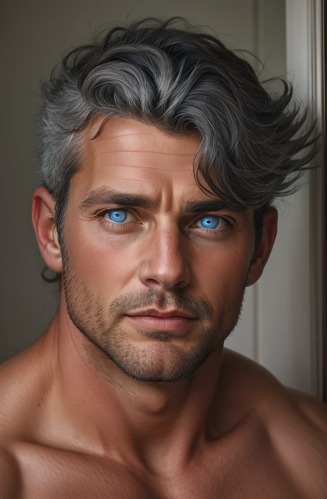  Handsome man,   black and gray hair , Blue eyes, 38-year-old , retrato