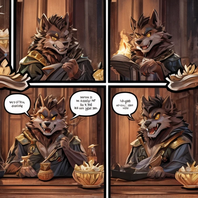 (masterpiece, high res, top quality )、 (One々A comic where a cute werewolf makes you happy with 4 scenes)