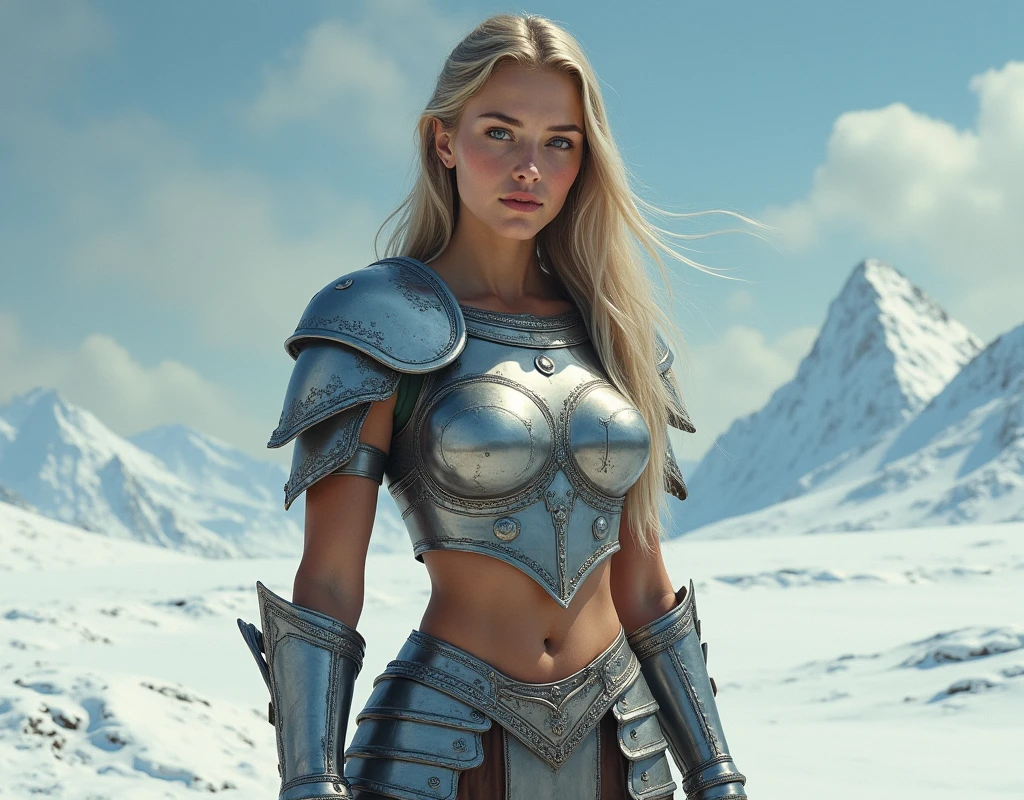 (masterpiece, photorealistic:1.4, extremely intricate:1.6), (photon mapping, radiosity, physically based rendering, ultra resolution, hyper-realistic, photorealistic:1.4, hyper-realistic, 8K, dtx), ((twentyfive elf female [bodybuilder:supermodel:0.2], (elven girl, ((delicate pure white diamond crystal armor)), filigree, etched, iridescent white cloak, wind, windy, long straight [blonde hair:purple hair:0.8]), [iceblue eyes:green eyes:0.9])), outside, snowy mountain trail, outdoors, winter, cold, snow, Fantasy