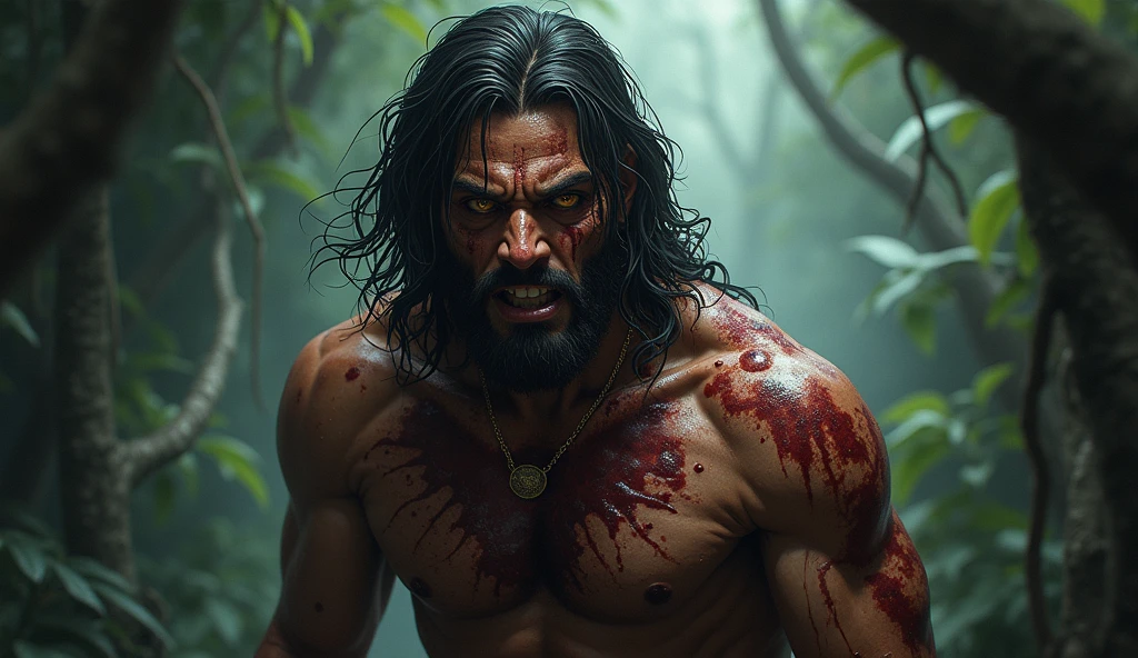 Photo of an indigenous man, strong and proud, holding a traditional bow and arrow, (Extra long, intricately designed), ((Portrait)), ((Detailed face:1.2)), ((detailed facial features)), (rugged and weathered skin), standing in a forest clearing, (earth tone environment), Rich in texture and depth, Reflectors, (masterpiece) (perfectly proportions)(photos realistic)(Best Quality) (Detailed) photographed in a Canon EOS R5, 70-200mm Lens, F/4, NFWS, (8K) (Wallpaper) (Cinematic lighting) (Dramatic Lighting
