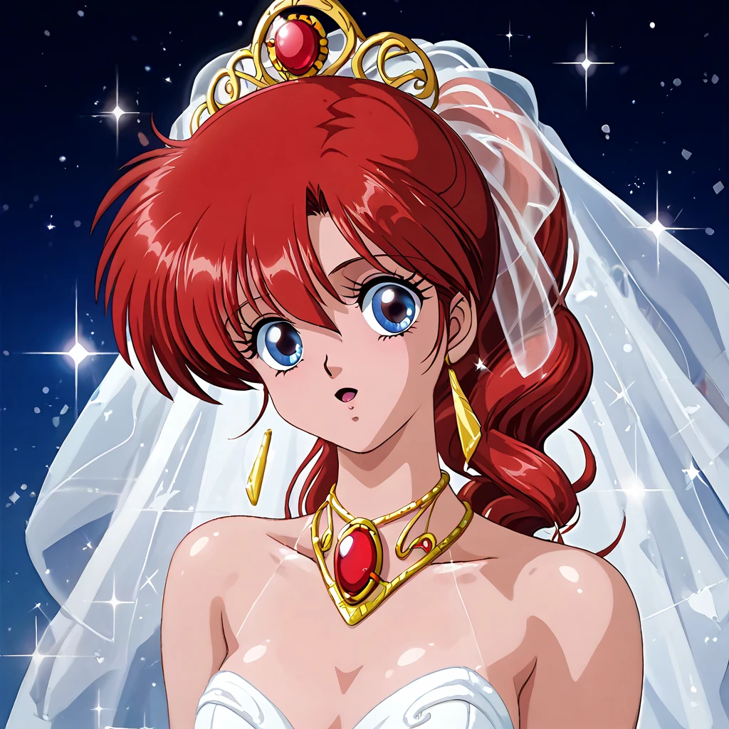 (( top quality )), ((masterpiece)), ( Details), （ perfect face）、 Asagiri Yoko with red hair wears a pure white wedding dress that is gorgeous, glittering, and elegant, and dressed brilliantly with jewelry accessories、Asagiri Yoko happily hugs her beloved Ganondorf and has a wedding and loves each other 