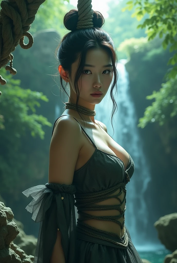(Beautiful), (: 1.3), (Pain Tolerance: 1.5), (8K), Japanese Beautiful Girl, Small Breasts, Phostic, Ultra High Resolution, Top Quality, Natural Light, (Ray Tracing: 1.2), Skin Chinese martial artist uniform, cross bondage, (natural sture, fine skin, hyper realism, super sharpness), intricate details, depth of drawn border, embarrassment, pain, ((for breath Gasp: 1.2)), Endurance: 1.5)), looking up from his knees with a furrowed brow.