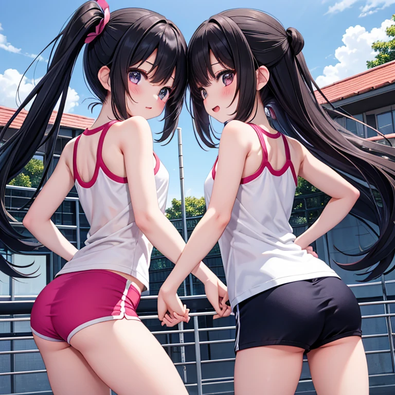 (highest quality:1.4)、High resolution、detailed background)、(detailed beautiful face:1.4)、anatomically correct、moderate chest、attractive ass、brown hair、braided bob、ponytail、realistic、perfect body line、thick thighs、emphasize the buttocks、healthy、
Smiling and relaxed while stretching with her coach and teammates、
After finishing a race or practice session, participants high-five their teammates to share their joy.、
Sitting with friends during breaks and drinking water、
(Close-up of the buttocks from a low angle:1.4)、(Super close-up shot from directly below)、(Beautiful teenage girl looking back)、athletics stadium、
Opt for fitted crop tops and bodysuits、
The mesh design on the back and sides and the lace-up details give it a sexy look.、
We recommend high-waisted fitted running shorts or leggings、
Design with cuts and mesh panels that accentuate the body line、
Choose running shoes that fit well、Bright colors and chic designs、
Opt for a simple sports watch and a thin headband.、
It is important to avoid excessive accessories in order to emphasize sexiness.、
Choose items that you can wear with confidence, such as a fitted sports bra or a tank top that exposes a moderate amount of skin.、cute