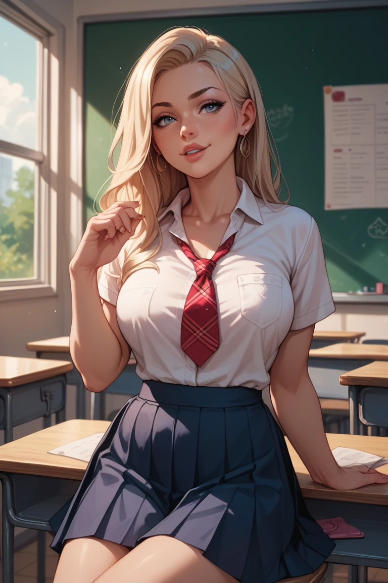 (Photorealistic, masutepiece, Best Quality, Raw photo:1.3)、1girl in, 18years old,Solo,school girl, Long hair, Brown hair, Detailed face, alluring face, Detailed beautiful eyes, medium breasts,(underboob:1.3),(coverd nipples:1.1),(loos sailer uniform :1.35), ( Perfect body skinny beauty: 1.4),( temptation Pose:1.3), (Looking at Viewer, front view,eyes focus:1.2), Detailed background, classroom,fine detailed, intricate detailes, Ray tracing, depth of fields, seductive smile,classroom