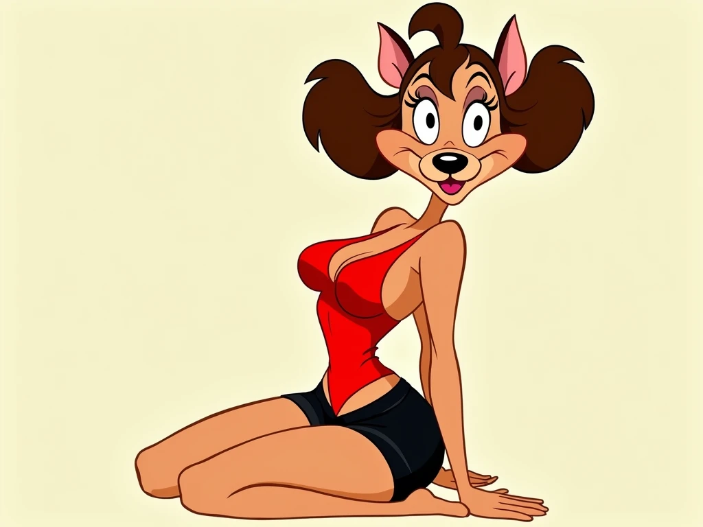 <lora:terrie_smith:0.7>,terrie_smith,female,abstract background,illustration,cartoon,bra,pinup,lioness,